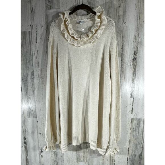 Studio Park X Shaun Killinger Ruffle Neck Wrist Sweater Size 5X Cream Ivory - Picture 2 of 8